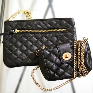 Women's Quilted Faux Leather Large Wristlet & Mini Crossbody Twist Lock